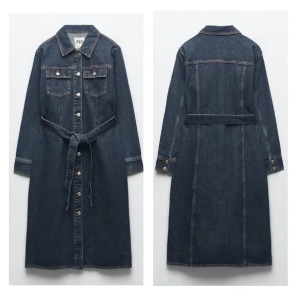Zara Classic Denim Shirt belted Dress -  Sz Medium - NWT - Picture 10 of 17